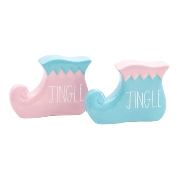 Retired RAE DUNN Pink Blue Set of 2 Ceramic Elf Shoe Plaques style#: 1000736092 - Picture 1 of 3